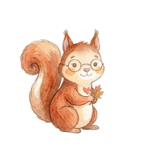 Maple, a friendly squirrel with round glasses, waving hello